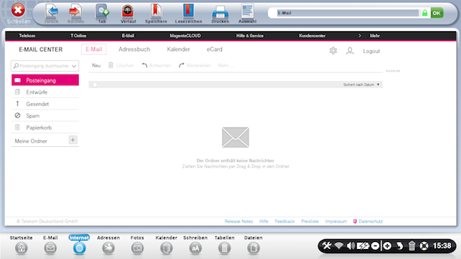 Startseite des T-Online E-Mail Centers
