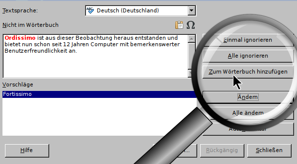 Schaltfläche "Zum Wörterbuch hinzufügen".