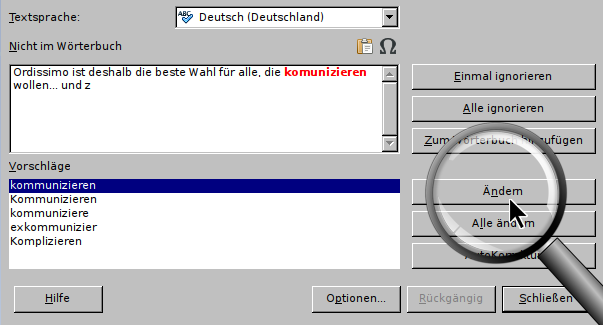 das Wort korrigieren