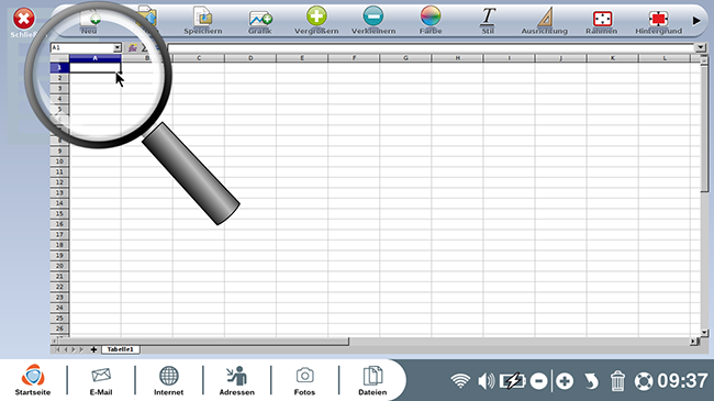 Ich klicke auf das erste Feld "A1".