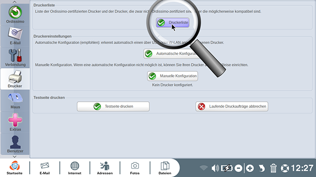 Klicken Sie auf "Liste der Drucker"