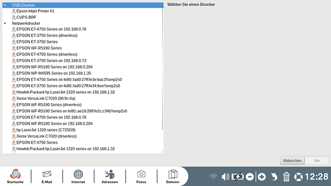 Im Bereich "USB-Drucker" wähle ich meinen Drucker aus