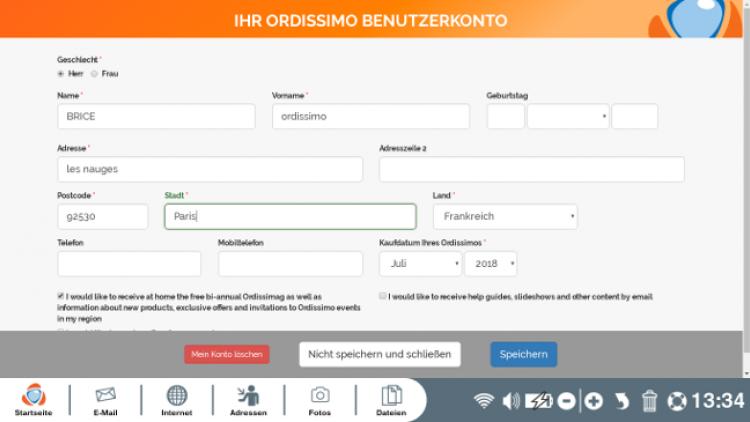 Wie gebe ich meine Daten an, um auf Ordissimo richtig angemeldet zu werden?